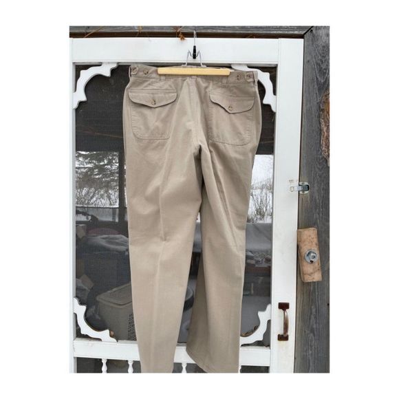 90s Izod Lacoste Tan Chinos Trousers Pleat Front Flannel Plaid Lining Cotton - Picture 3 of 8